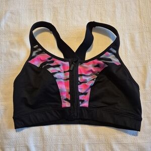 Livi Active zipper front bra 40D, black with pink & gray, zip front VGUC
